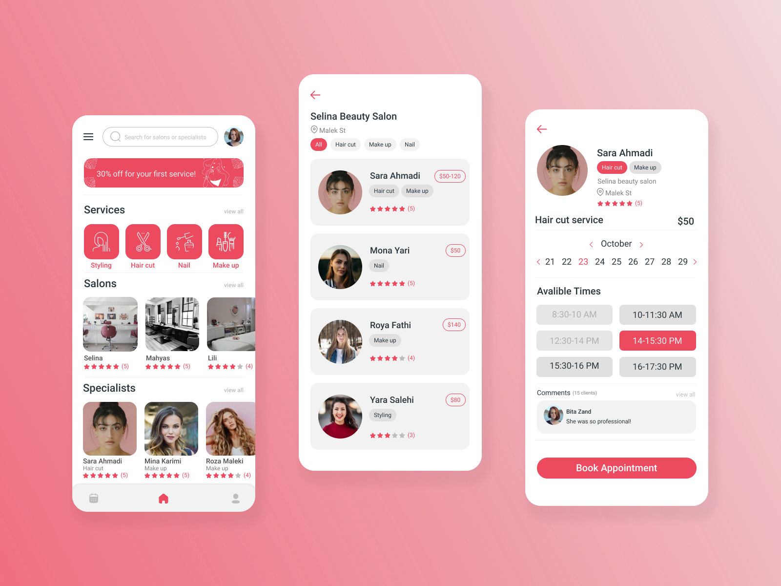 Beauty salon app by Fatemeh Fatahi on Dribbble