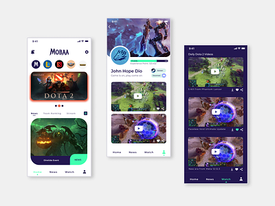 Moba Games News-Media App Design branding design media app moba moba game app moba games mobile app mobile app design mobile app ui news app ui ui design