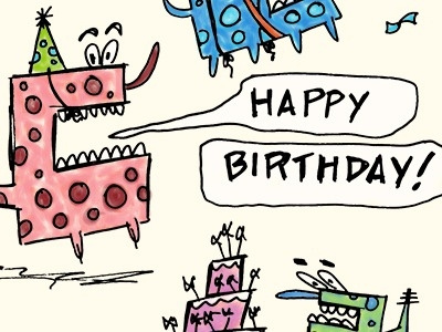 Monster Party ballons cake dog happy birthday illustration ink monsters