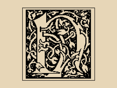 Initial Pixel H gothic illuminated manuscript initial kelmscott letterpress medieval william morris