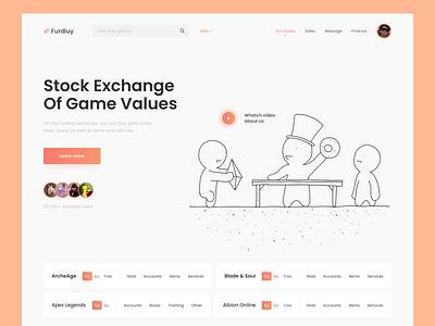 FunBuy - game valuables exchange content figma game gold header landing page photoshop uiux ux web web design website