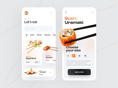 Restaurant App 2022 app app design delivery design flat food food app interface ios minimal mobile mobile app mobile trends orange restaurant sushi trends ui ux