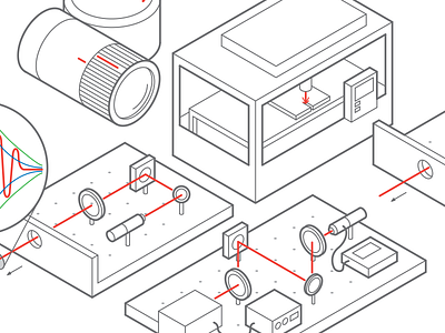 Technical illustrations grey laser lens line minimal outline red technical technology