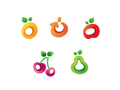 Fresh Icons color fresh fruits group icons juicy set