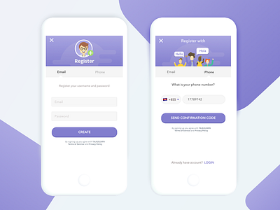 Register with Email/Phone number Form email flat design ios mobile app mobile design mobile ui mobile ux phone register register