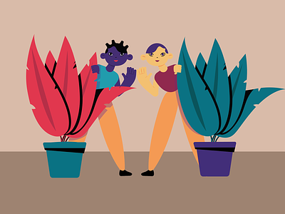 Girls and Plants design flat illustration minimal vector