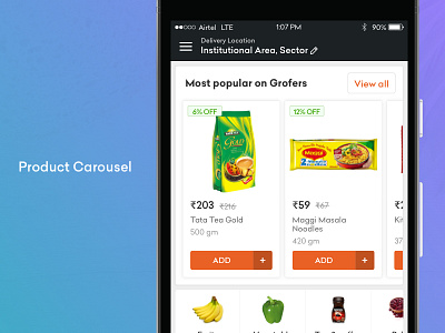 Product Carousel cards e commerce grocery mobile product card sale shopping ui ux