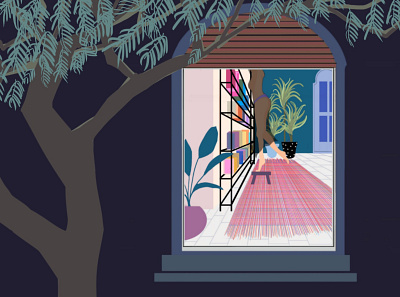 windows project \ chillin flat home illustration illustration window woman