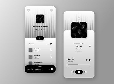 Music Player app artist black white blackandwhite clean design minimal minimalism minimalist minimalistic music music app music player play player playlist song ui uiux ux