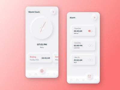 Neumorphic Clock App alarm alarm app alarm clock alarmclock alarms app app design clean clock clock app design neumorph neumorphic neumorphic design neumorphism ui ux ux design uxui