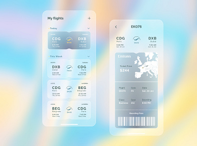 Flight Ticket App app app design application clean colors design flight flight app flight booking flight search flights glass glassmorphism glassy minimal minimalism ui ux ux design uxui