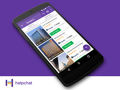 Helpchat -Concept Design - Hotel Listing Screen android application design helpchat material online product ui ux