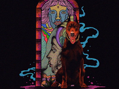 Acid dog artwork badge design design illustration psychedelic art surrealism art