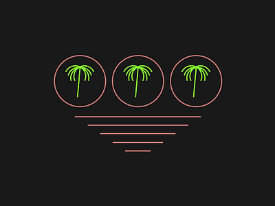 Palm Trees beach black green illustration neon palm tree peach