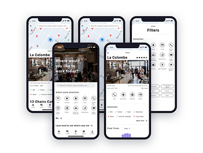 Find a place to work - PostUp app coffeeshop design freelance ios map minimal remote work ui ux work