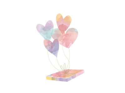A floating gift balloons gift girl hearts love parties present watercolor