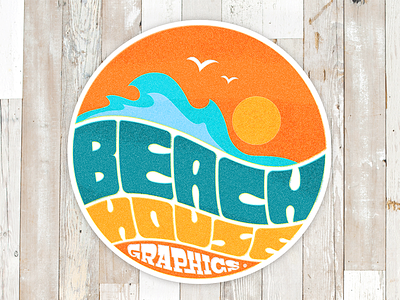 Vintage sticker for Beach House Graphics retro sixties sticker typography vintage wood