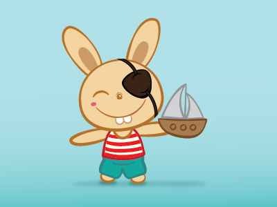 Pirate Bunny playing with boat cartoon children illustration kawaii kids pirate