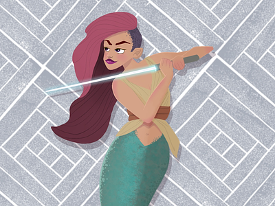 MerMay the fourth be with you character illustration lightsaber mermaid star wars