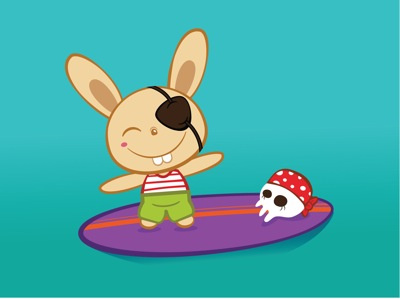 Bunny Pirate Surfing beach bunny cute illustration kids pirate skull surfing