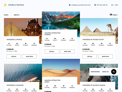Tours and travels listing concept design pitch typography ui ux web website