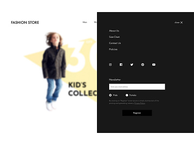 Menu options for online fashion store website concept design e commerce design fashion pitch typography ui ux web website