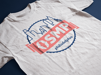 OSMP Logo badge logo opensource philly screenprint skyline tshirt