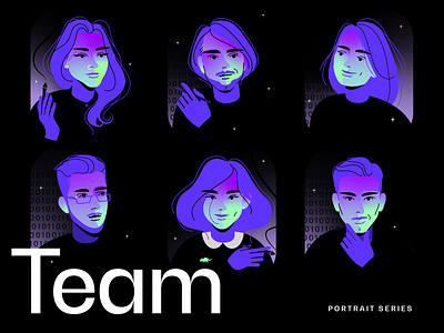 ByAllMeans - team portrait illustrations agency dark design digital art digital illustration drawing dreamy faces gradient graphics humans illustration mystical portrait purple team teams teamwork
