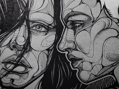 Details art black and white drawing faces girls graphics illustration ink lines precise