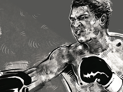 Muhammad Ali black and white boxing detail drawing hajime mag illustration muhammad ali strokes