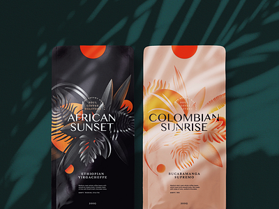 Illustrated coffee packaging coffee illustration coffee packaging design graphic design illustration leaves packaging packaging design packaging illustration tropical tropical illustration