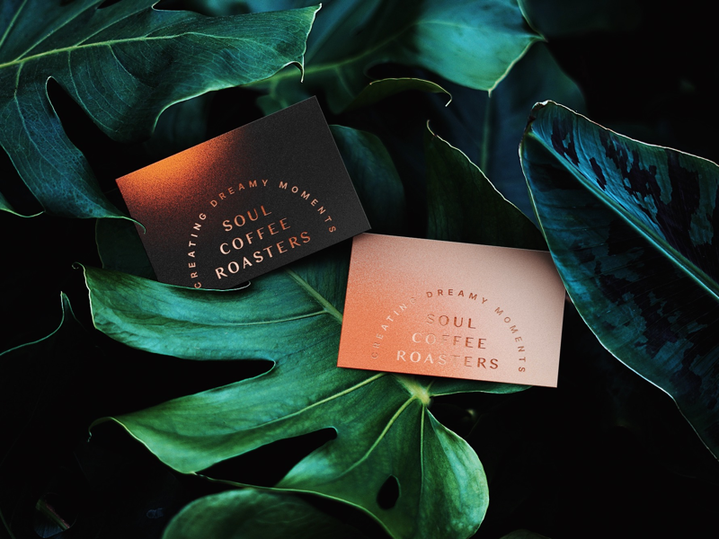 Soul Coffee Roasters branding noise gradient gradient coffee roasters pink black hot foil stationary brand design business card design business card branding coffee