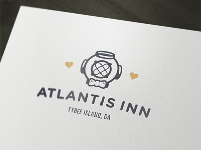 Atlantis Inn update atlantis branding classic diver gold hearts hotel identity inn logo logotype nautical scuba symbol typography