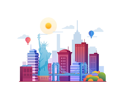 Mini Manhattan SVG animation 2d animation animated illustration buildings city colorful looping manhattan new york pencil statue of liberty svg animation svgator svgator app vector