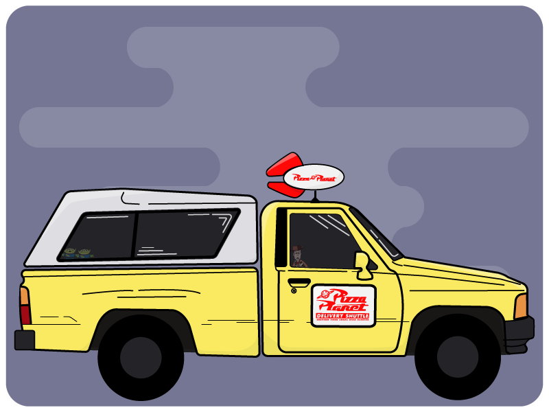 Pizza Planet disney pizza aliens woody toy story pizza planet vector illustration car truck pixar