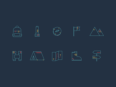 explore iconography backpack binoculars boot camping compass explore explorer flag flat icons hike icon icons iconset illustration illustrator line art line icons mountains tent vector