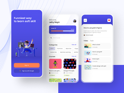 Learning App - Find class for free amazing appdesign blue child course design eyecathing learning lesson mobile modern skill softskill uidesign uiux uxdesign white