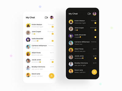 Messaging App Exploration💌 call chat chatting clean conversation dark mode design friends messaging minimalism mobile simple social media ui ui design ux white yellow