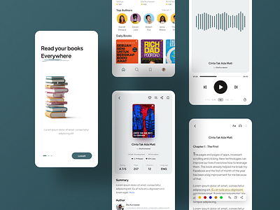 Readpad - Read and play books everywhere 3d audiobook book book app books comic graphic design green mobile app mobile design modern novel podcast read simple text ui ui design uiux white