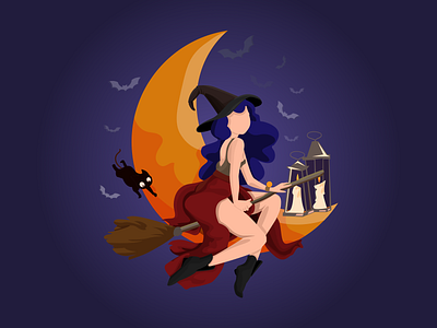 Halo Witch bat dark ghost haloween illustration people witch