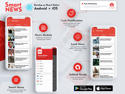 SmartNews | React Native mobile app for Wordpress android android app app design design hybrid hybrid app ios ios app news newsapp react react native react native app react news wordpress