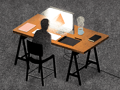 Night Shifts chair desk editorial freelance illustration imac man night texture work