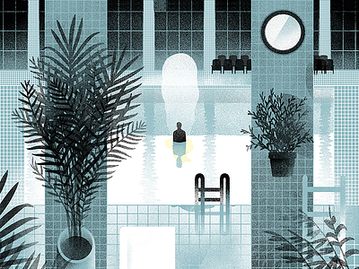 In a Pool. art flowers illustration night pool portrait poster print texture water