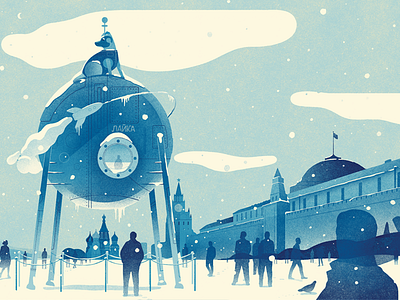 What if Laika...? editorial illustration laika moscow redsquare sculpture winter