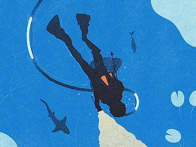The Diver diver froont illustration sharks texture vintage water