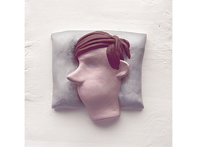 Insomnia 3d bed blue boy brown character clay drawing dreams eyes illustration modeling night pillow sculpture texture