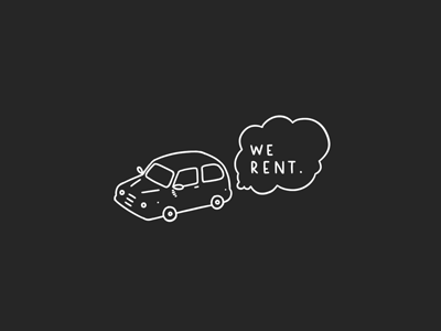 'we rent' logo bw car cloud illustration line logo rent