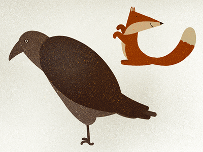 Double Trouble animals bird character crow drawing fox illustration oldschool paper textures