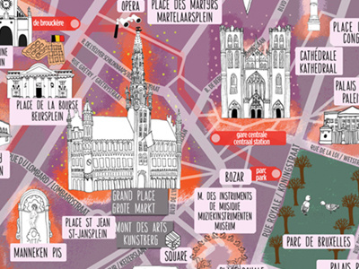 Brussels City Guide airline inflight magazine editorial graphic design illustration map travel