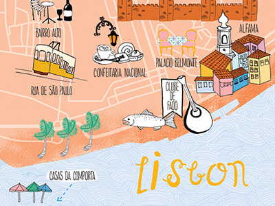 Map of Lisbon airline magazine illustration map